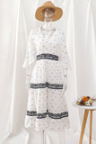 Jastie French White Dress Cotton Embroidered V-neck Elegant Ladies Dress Ruffle Hem Chic Autumn Dress Retro Luxury Brand Dress