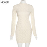KLALIEN Simple Solid Long Sleeve Turtleneck Sweater Dress