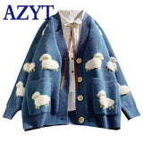 Autumn Winter Knitted Cardigan Cute Cartoon Print V Neck Women Sweater Coat Korean Style Cardigan Sweater For Women