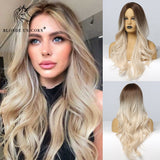 Blonde Unicorn Long Blonde Synthetic Wig for Black White Women Daily Use Middle Part Hair Wigs Water Wave Heat Resistant Fiber
