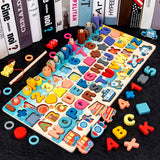 Montessori Educational Wooden Toys Seven in one Number Plate Preschool Children's Fishing Puzzle Baby Early Education Math Toys
