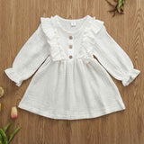 Kids Baby Girl Autumn Dress Ruffles Long Sleeve Solid Cotton Linen Party Casual Dress Clothes