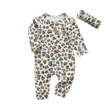 2Pcs Baby Girls Romper Cartoon Rabbit Pattern Cotton Long Sleeve Jumpsuit+Headband Outfits Set Newborn Infant Clothes