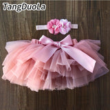 Baby girl tutu skirt 2pcs tulle lace bloomers Newborn infant outfits  Mauv headband flower set Baby mesh bloomer