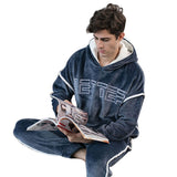 New Hooded Flannel Men's Pajama Pants 2 Pieces/Set Winter Thick Warm Sleepwear For Couples Casual Loose Home Costumes Set