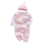 2Pcs Baby Girls Romper Cartoon Rabbit Pattern Cotton Long Sleeve Jumpsuit+Headband Outfits Set Newborn Infant Clothes