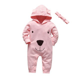 2Pcs Baby Girls Romper Cartoon Rabbit Pattern Cotton Long Sleeve Jumpsuit+Headband Outfits Set Newborn Infant Clothes