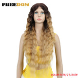 FREEDOM Synthetic Lace Wigs For Black Women 30" Dark Root Blonde Brown Long Deep Wave Wavy Ombre Cosplay Wigs Heat Resistant