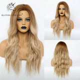 Blonde Unicorn Long Blonde Synthetic Wig for Black White Women Daily Use Middle Part Hair Wigs Water Wave Heat Resistant Fiber