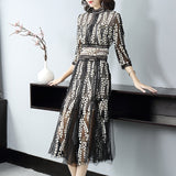 Autumn new mesh round neck seven-point sleeve stitching autumn and winter dress female