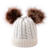 Children Winter Infant Newborn Kids Baby Wool Knitted Hat Cap Beanie With Two Double Pom Pom Beanie For Cute Boys Girl 1-3Years
