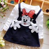 New Hot Fashion Cute Minnie Stitching Dress Pure cotton Long Sleeve Female Baby Cartoon Print Mini Knee
