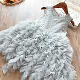 Summer  Girls Lace Cake Dress Kids Sleeveless Floral Mesh Wedding Dresses Children Clothing For Baby Girls 3 to 8 Years