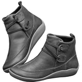 Women Retro Punk Boots Autumn Winter PU Leather Ankle Boots Flat Snow Boots Ladies Short Plush Strap Vintage Botas Mujer