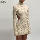 KLALIEN Simple Solid Long Sleeve Turtleneck Sweater Dress