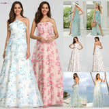 Ever-Pretty Elegant Long A-Line Off Shoulder Floral Print Chiffon