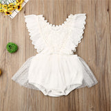 Summer Newborn Baby Girl Jumpsuits Clothes Sleeveless Solid Color White Lace Flower Ruffle Romper One-piece Outfit Sunsuit
