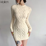 KLALIEN Simple Solid Long Sleeve Turtleneck Sweater Dress