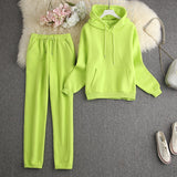 ALPHALMODA New Winter Hooded Sweatshirt Pants 2pcs Set Seasonal Trendy Thickened Warm Fleece Tracksuits Trousers Set Candy Colo