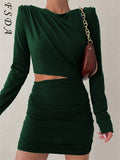 FSDA Hollow Out Bodycon Dress Mini Women Brown Autumn Winter Sexy O Neck Long Sleeve Elegant Party Dresses Black Club