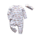 2Pcs Baby Girls Romper Cartoon Rabbit Pattern Cotton Long Sleeve Jumpsuit+Headband Outfits Set Newborn Infant Clothes