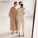 Mnealways18 Vintage Zipper Khaki Trousers Women High Waist Office Pants