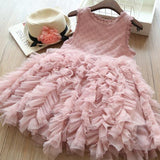 Summer  Girls Lace Cake Dress Kids Sleeveless Floral Mesh Wedding Dresses Children Clothing For Baby Girls 3 to 8 Years