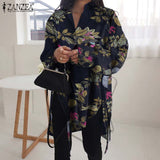 Stylish Solid Shirts Women's Asymmetrical Blouse ZANZEA Casual Lace Up Blusas Female Button Lapel Shirt Oversized Tunic