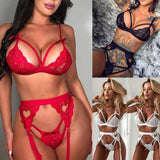 Lingerie Sexy Hot Erotic Bra + Thongs Garters Set Sexy Sleepwear Exotic Underwear Porn Sex Costumes Transparent Lace Babydoll