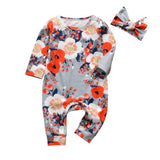 2Pcs Baby Girls Romper Cartoon Rabbit Pattern Cotton Long Sleeve Jumpsuit+Headband Outfits Set Newborn Infant Clothes