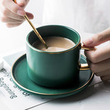 Green Ceramics Coffee latte mug Drinkware Soy Milk Breakfast cup fine bone china cute tumbler tea cups and saucer Spoon set
