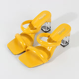 Fashion Sandals Women Summer New Comfortable Latex Tape Hollow High-heel Sandals Crystal Thick Heels Party Slippers 8.5CM