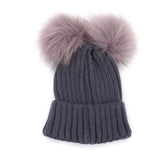 Children Winter Infant Newborn Kids Baby Wool Knitted Hat Cap Beanie With Two Double Pom Pom Beanie For Cute Boys Girl 1-3Years
