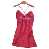 Summer Sexy Night Dress Lace Nightgown Women New Lingerie Backless Lace V-neck Nightwear Satin Nightdress With Pad Homewear