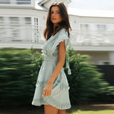 WildPinky Sexy V-Neck Tassel Women Summer Cotton Batwing Sleeve Sundress Lace Tie Up Beach Ladies Ruffle Mini Dress Vestido