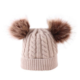 Children Winter Infant Newborn Kids Baby Wool Knitted Hat Cap Beanie With Two Double Pom Pom Beanie For Cute Boys Girl 1-3Years