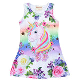 2022 Girls Dress Summer Butterfly Unicorn Print Baby Girls Dresses Party Princess Dress Sleeveless Birthday Christmas Gift Clot