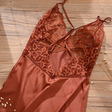 Summer Sexy Night Dress Lace Nightgown Women New Lingerie Backless Lace V-neck Nightwear Satin Nightdress With Pad Homewear
