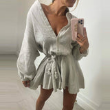 High Fashion Elegant Commuting V-neck Dress Sexy Sweet Solid Color Ruffle Dress