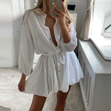 High Fashion Elegant Commuting V-neck Dress Sexy Sweet Solid Color Ruffle Dress
