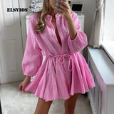 High Fashion Elegant Commuting V-neck Dress Sexy Sweet Solid Color Ruffle Dress