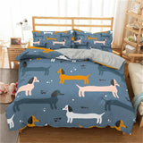 Homesky Cartoon Dachshund Bedding Set Cute Sausage Dog Duvet Cover Set Pet Printed Comforter Sets Bed Linen Bedclothes