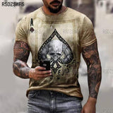 Horrible Skull Spades Poker T-Shirt Casual Men Summer 3D-Print Extra-Large T-Shirt