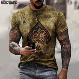 Horrible Skull Spades Poker T-Shirt Casual Men Summer 3D-Print Extra-Large T-Shirt