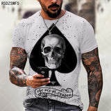 Horrible Skull Spades Poker T-Shirt Casual Men Summer 3D-Print Extra-Large T-Shirt