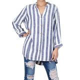 Way Beyoung Women's V-Neck Button Down Long Sleeve Stripe Shirt - shopwishi 