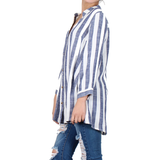 Way Beyoung Women's V-Neck Button Down Long Sleeve Stripe Shirt - shopwishi 