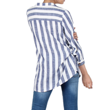 Way Beyoung Women's V-Neck Button Down Long Sleeve Stripe Shirt - shopwishi 