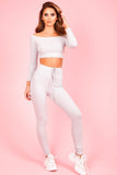 Grey Ribbed Bardot Crop Top