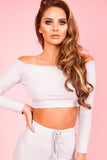 Grey Ribbed Bardot Crop Top